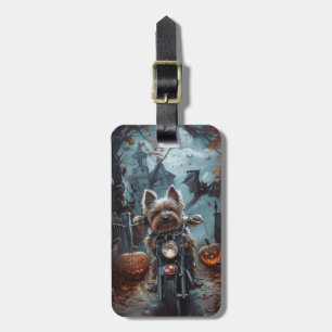 Biewer Terrier Riding Motorrad Halloween Beängstig Gepäckanhänger