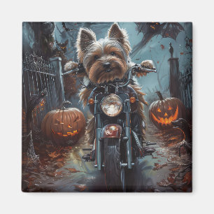Biewer Terrier Riding Motorrad Halloween Beängstig Magnet