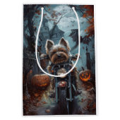 Biewer Terrier Riding Motorrad Halloween Beängstig Mittlere Geschenktüte (Vorderseite)