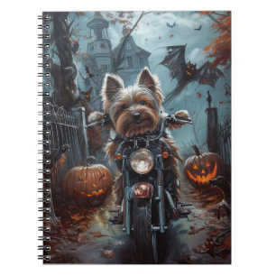 Biewer Terrier Riding Motorrad Halloween Beängstig Notizblock