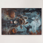 Biewer Terrier Riding Motorrad Halloween Beängstig Puzzle (Horizontal)