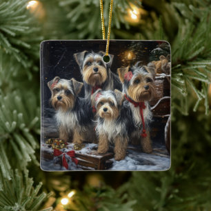 Biewer Terrier Schnee Schlitten Weihnachtsdekorati Keramikornament