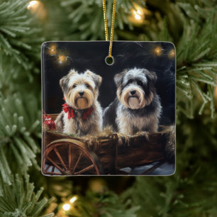 Biewer Terrier Schnee Schlitten Weihnachtsdekorati Keramikornament