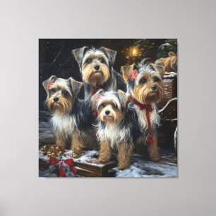 Biewer Terrier Schnee Schlitten Weihnachtsdekorati Leinwanddruck