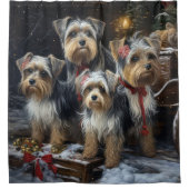 Biewer Terrier Snowy Sleigh Weihnachtsdekor Duschvorhang (Vorderseite)