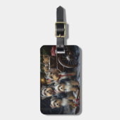 Biewer Terrier Snowy Sleigh Weihnachtsdekor Gepäckanhänger (Vorderseite vertikal)