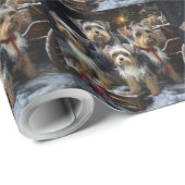 Biewer Terrier Snowy Sleigh Weihnachtsdekor Geschenkpapier (Rolleneckpunkt)