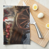 Biewer Terrier Snowy Sleigh Weihnachtsdekor Geschirrtuch (Viertel Falte)