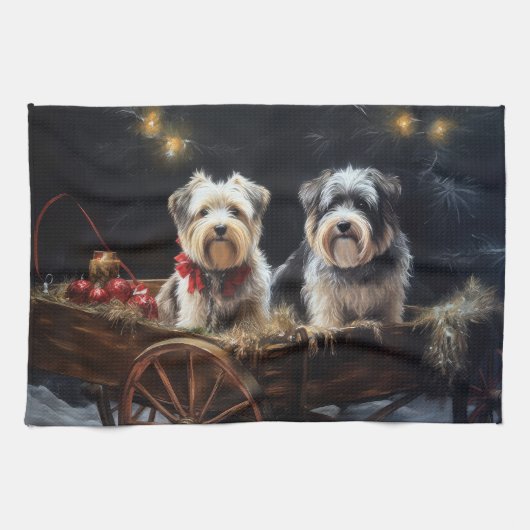 Biewer Terrier Snowy Sleigh Weihnachtsdekor Geschirrtuch (Horizontal)