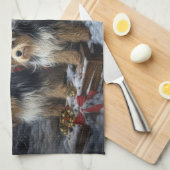 Biewer Terrier Snowy Sleigh Weihnachtsdekor Geschirrtuch (Viertel Falte)