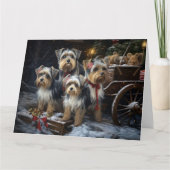 Biewer Terrier Snowy Sleigh Weihnachtsdekor Karte (Vorderseite)