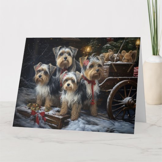 Biewer Terrier Snowy Sleigh Weihnachtsdekor Karte (Vorderseite)