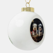 Biewer Terrier Snowy Sleigh Weihnachtsdekor Keramik Kugel-Ornament (Links)