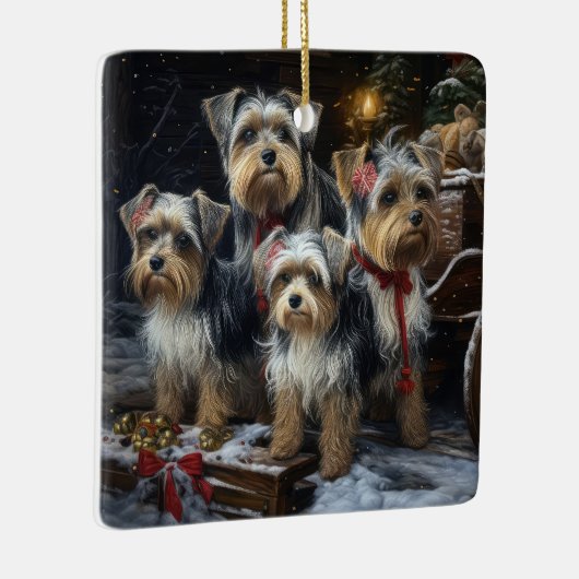 Biewer Terrier Snowy Sleigh Weihnachtsdekor Keramikornament (Rechts)