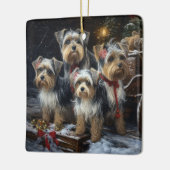 Biewer Terrier Snowy Sleigh Weihnachtsdekor Keramikornament (Links)