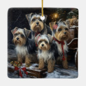 Biewer Terrier Snowy Sleigh Weihnachtsdekor Keramikornament (Rückseite)