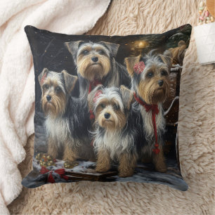 Biewer Terrier Snowy Sleigh Weihnachtsdekor Kissen