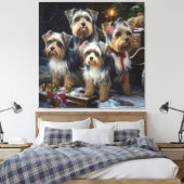 Biewer Terrier Snowy Sleigh Weihnachtsdekor Leinwanddruck (Insitu (Schlafzimmer))