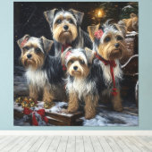Biewer Terrier Snowy Sleigh Weihnachtsdekor Leinwanddruck (Insitu (Holzboden))