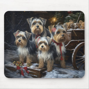 Biewer Terrier Snowy Sleigh Weihnachtsdekor Mousepad
