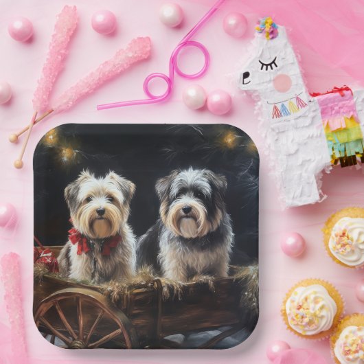 Biewer Terrier Snowy Sleigh Weihnachtsdekor Pappteller (Party)