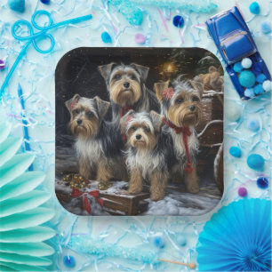 Biewer Terrier Snowy Sleigh Weihnachtsdekor Pappteller
