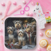 Biewer Terrier Snowy Sleigh Weihnachtsdekor Pappteller (Party)
