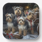 Biewer Terrier Snowy Sleigh Weihnachtsdekor Pappteller (Vorderseite)