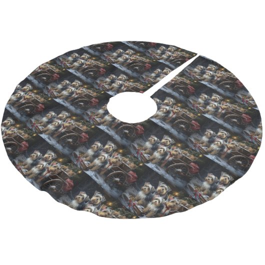 Biewer Terrier Snowy Sleigh Weihnachtsdekor Polyester Weihnachtsbaumdecke (Schrägansicht)