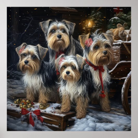 Biewer Terrier Snowy Sleigh Weihnachtsdekor Poster (Vorne)
