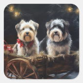 Biewer Terrier Snowy Sleigh Weihnachtsdekor Quadratischer Aufkleber (Vorderseite)