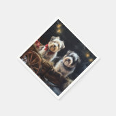 Biewer Terrier Snowy Sleigh Weihnachtsdekor Serviette (Ecke)