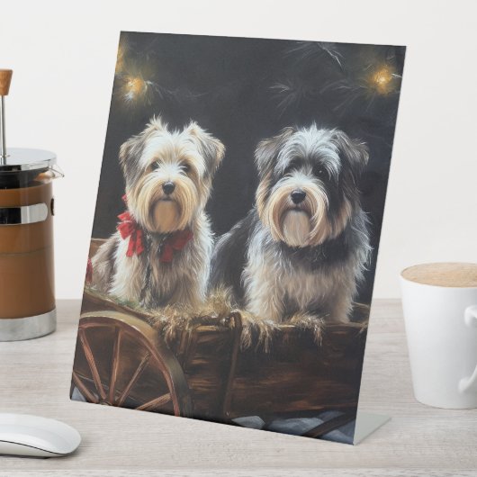 Biewer Terrier Snowy Sleigh Weihnachtsdekor Sockelschild (In Situ)