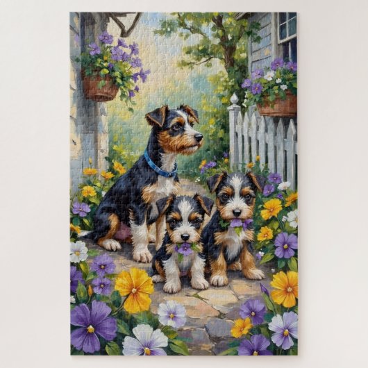 Biewer Terrier Stiefmütterchen-Gartenkunst Puzzle (Vertikal)