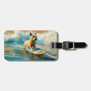 Biewer Terrier Strand Surfen Malerei Gepäckanhänger