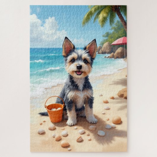 Biewer Terrier Strandmuschel Szene Puzzle (Vertikal)