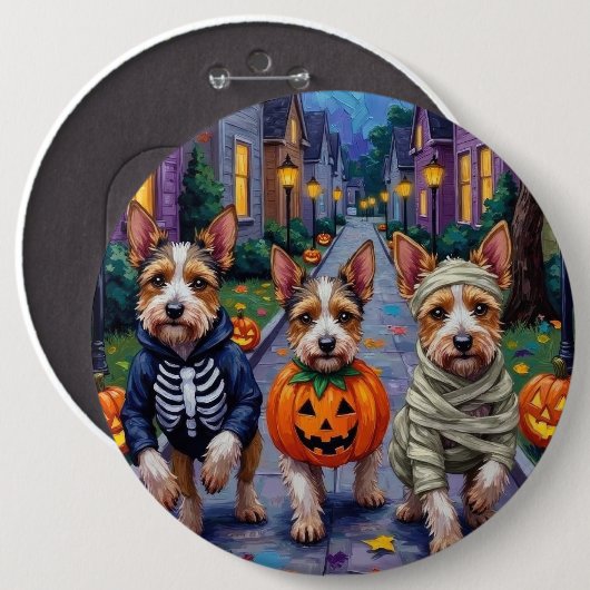 Biewer Terrier Trick-or-Treating Halloween-Kostüm Button (Vorne & Hinten)