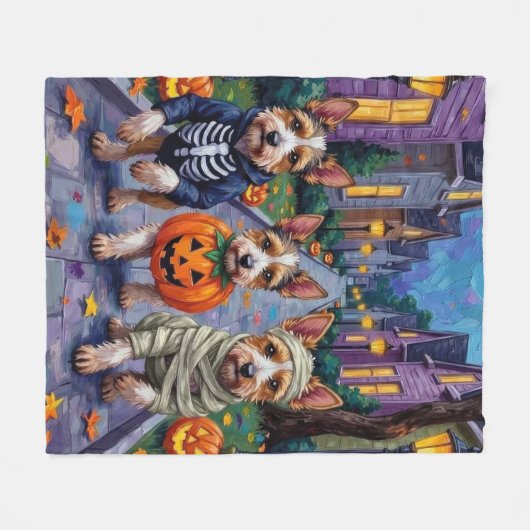 Biewer Terrier Trick-or-Treating Halloween-Kostüm Fleecedecke (Vorderseite (Horizontal))
