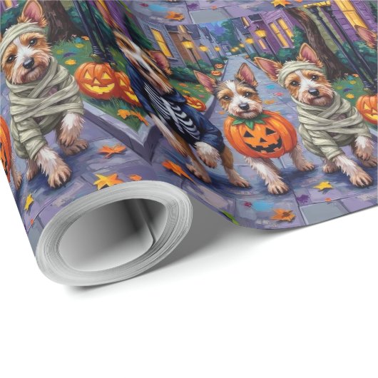 Biewer Terrier Trick-or-Treating Halloween-Kostüm Geschenkpapier (Rolleneckpunkt)