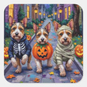 Biewer Terrier Trick-or-Treating Halloween-Kostüm Quadratischer Aufkleber (Vorderseite)