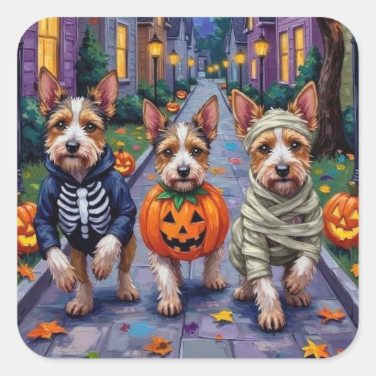 Biewer Terrier Trick-or-Treating Halloween-Kostüm Quadratischer Aufkleber (Vorderseite)