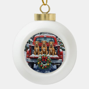 Biewer Terrier Weihnachten Rotes Lastwagen Ferien Keramik Kugel-Ornament