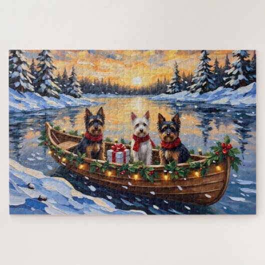 Biewer Terrier Weihnachtsboot-Feiertag Puzzle (Horizontal)
