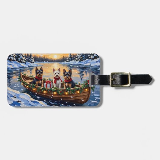 Biewer Terrier Weihnachtsboot Urlaub Gepäckanhänger (Vorderseite horizontal)