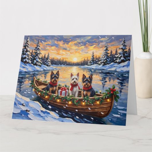 Biewer Terrier Weihnachtsboot Urlaub Karte (Vorderseite)