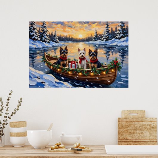 Biewer Terrier Weihnachtsboot Urlaub Poster (Küche)