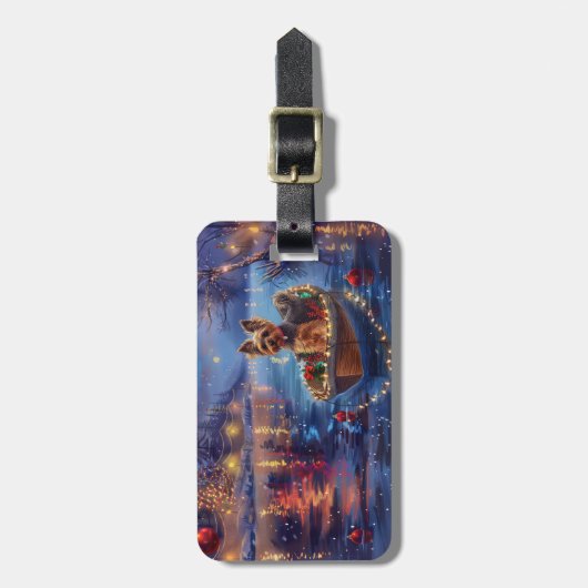 Biewer Terrier Weihnachtsfeiertage Gepäckanhänger (Vorderseite vertikal)