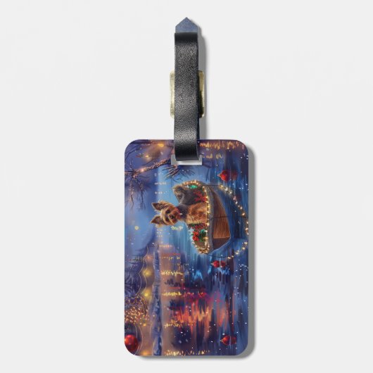 Biewer Terrier Weihnachtsfeiertage Gepäckanhänger (Rückseite vertikal)