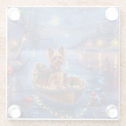 Biewer Terrier Weihnachtsfeiertage Glasuntersetzer (Rückseite)