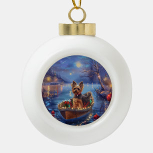 Biewer Terrier Weihnachtsfeiertage Keramik Kugel-Ornament